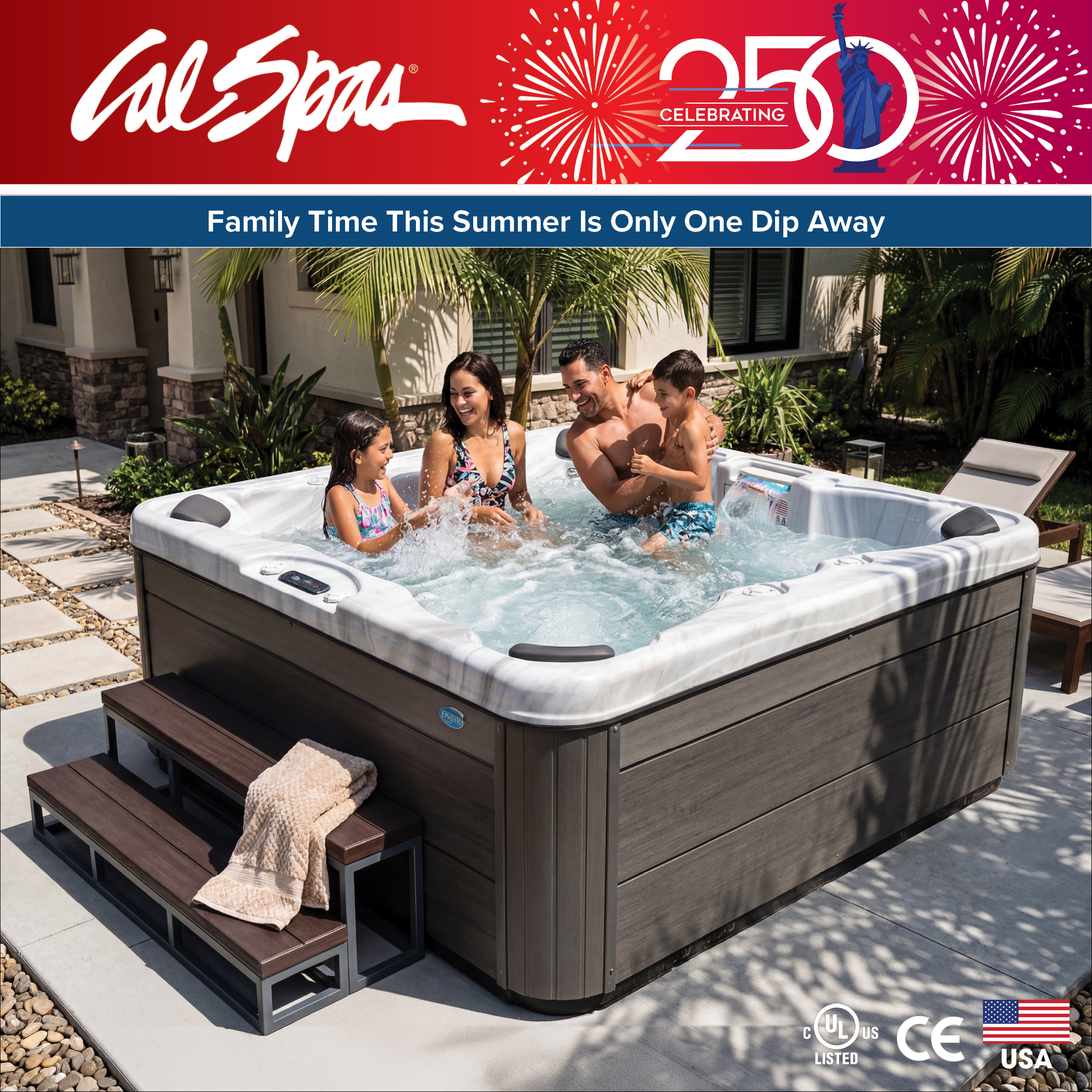 Calspas hot tub being used in a family setting - Victoria